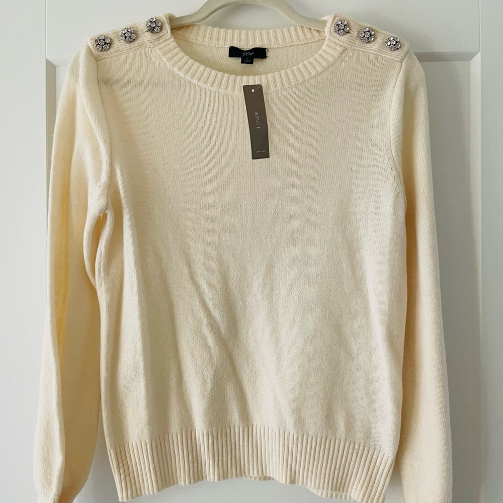 J. Crew Cream Sweater with Embellished Shoulders